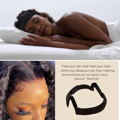 Lyric Selection lifestyle photo of woman styling wig with band for natural hairline