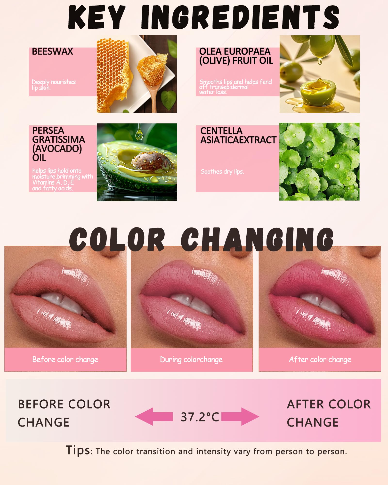 LYSdefeu applied on lips before and after showing customized pink tint