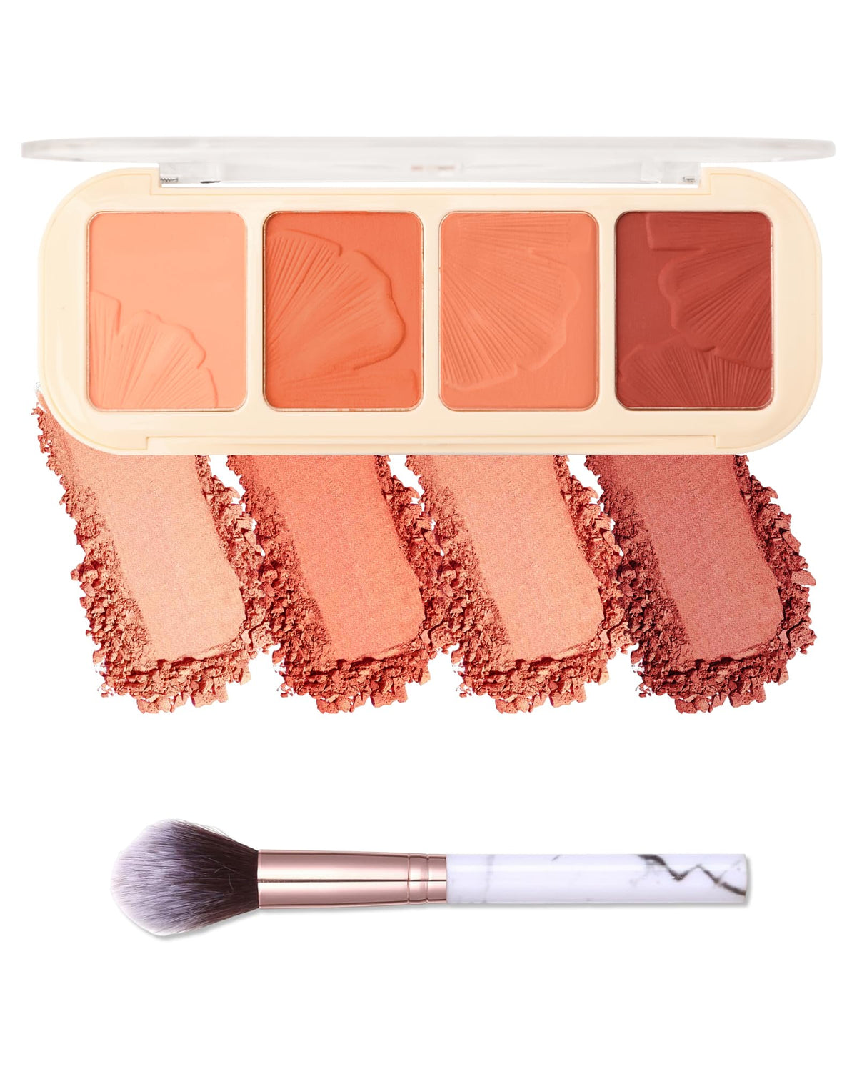 LYSdefeu front open palette showing four matte shades and included brush for versatile looks