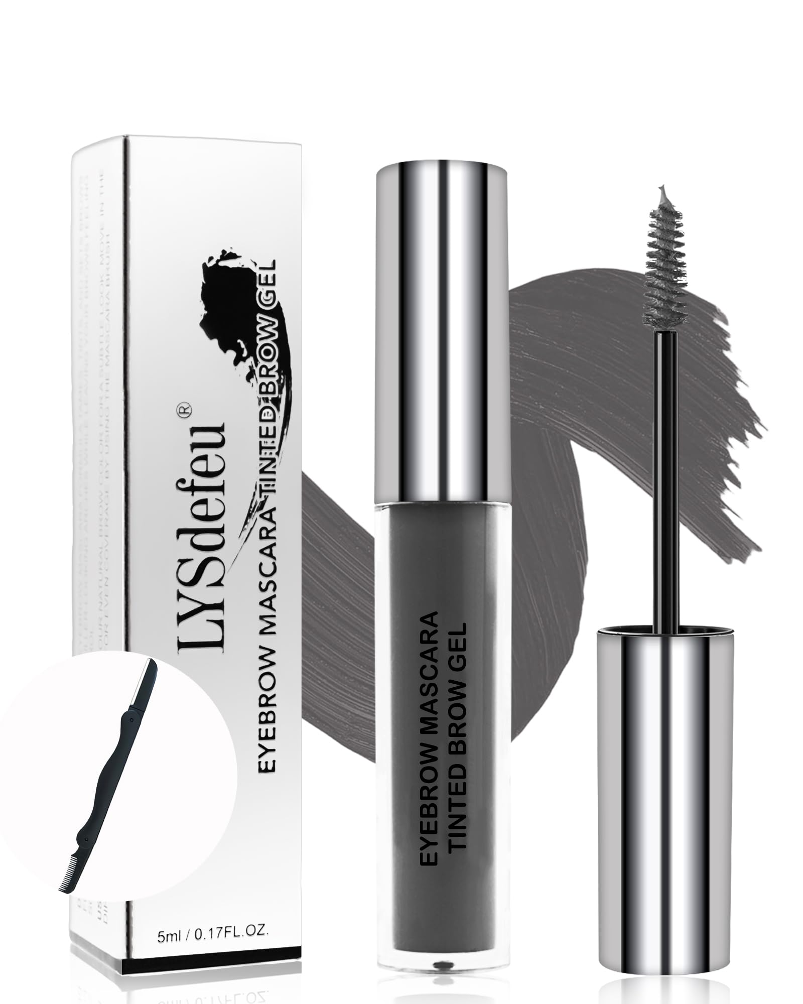 LYSdefeu front packaging showing dark-grey brow gel and benefits