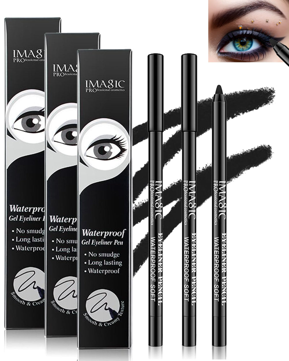 LYSdefeu front packaging showing three matte black liners and durable gift-ready box