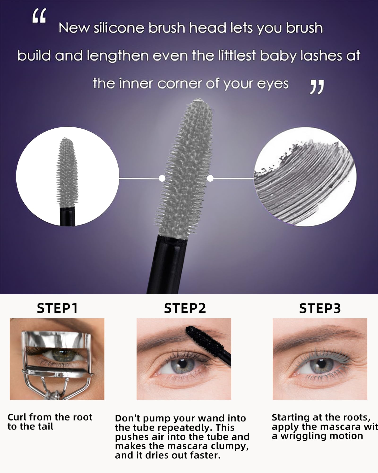 LYSdefeu gray mascara texture swirl highlighting smooth, clump-free formula benefit