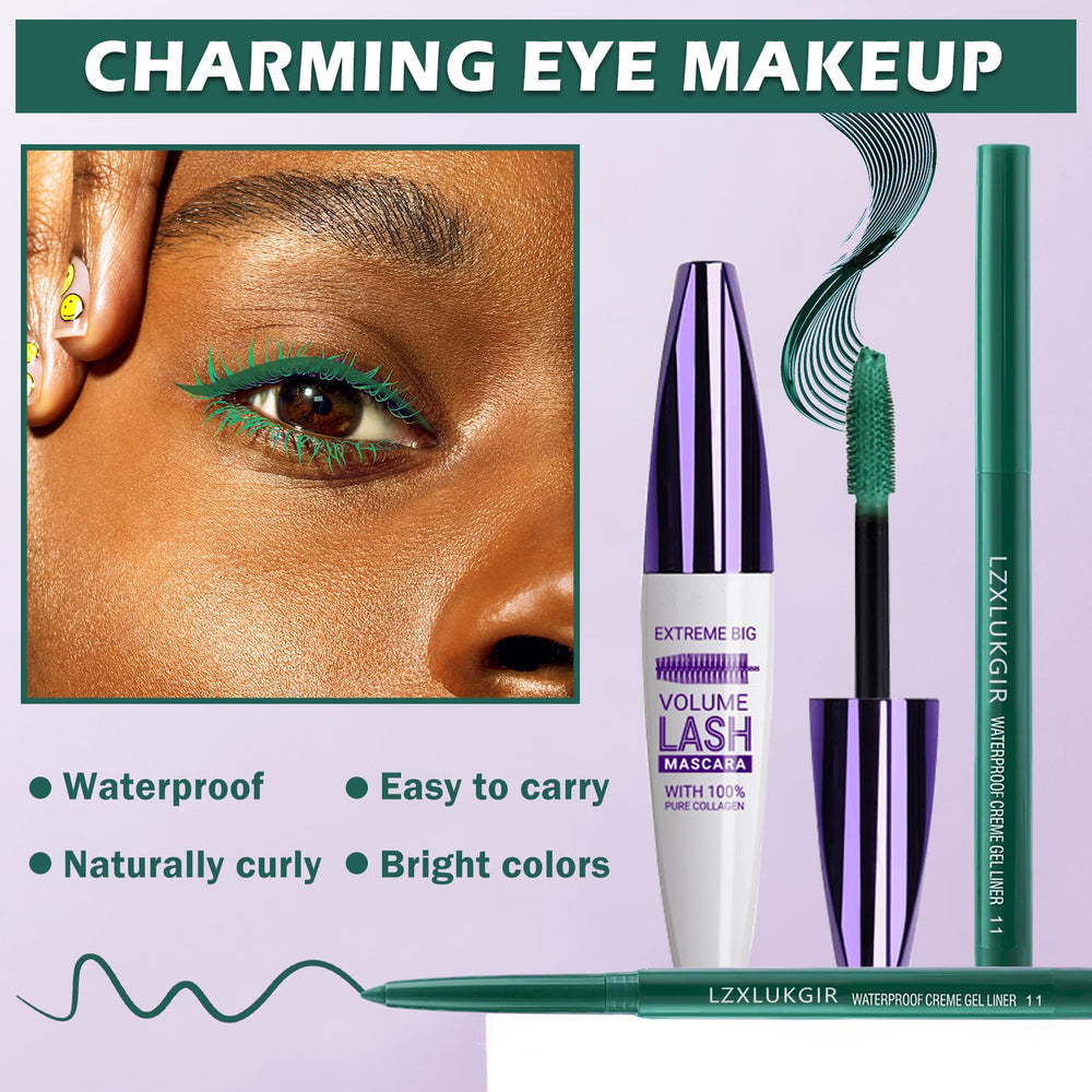 LZXLUKGIR eye makeup in use on model highlighting lifted lashes and green liner