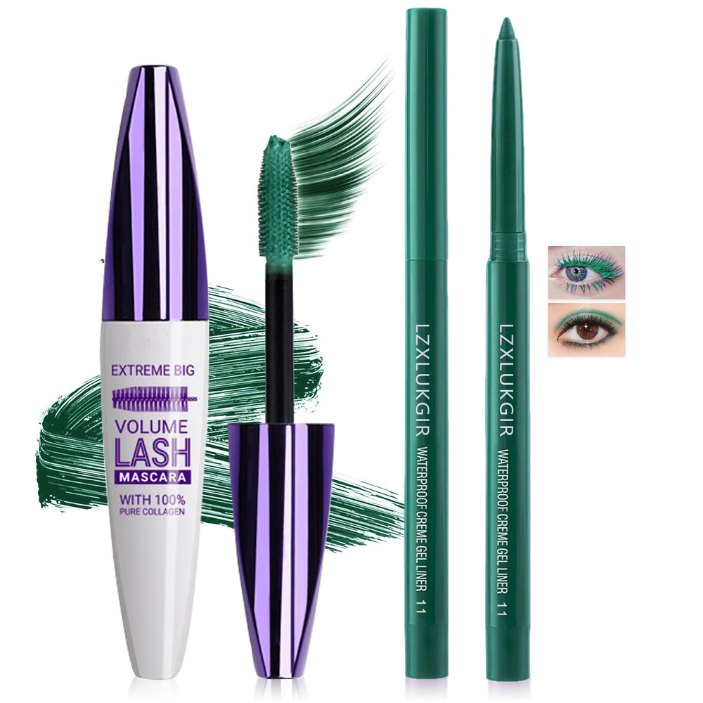 LZXLUKGIR front packaging showing green mascara and eyeliner set for coordinated eye color
