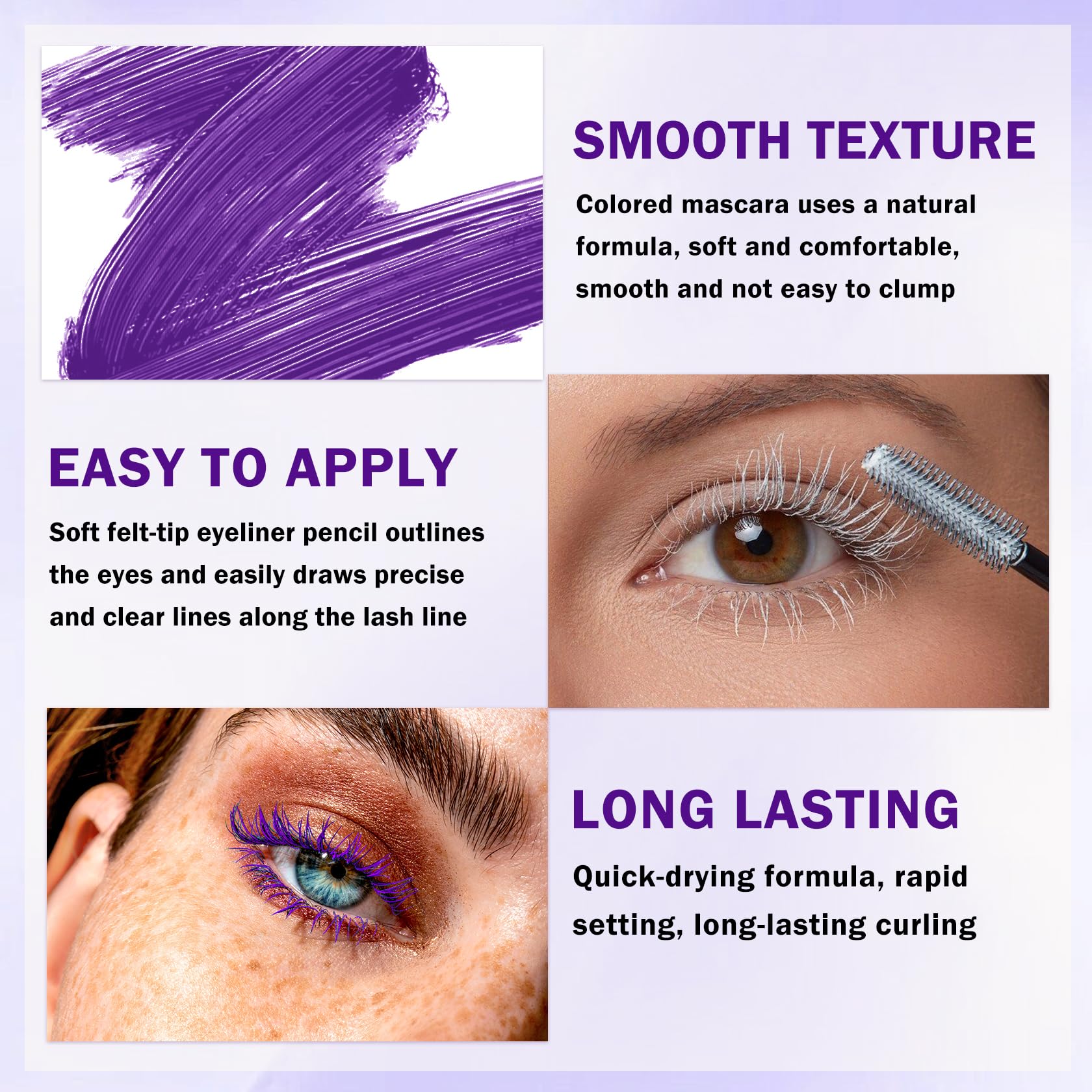 LZXLUKGIR mascara before and after on lashes showing volume and length benefit