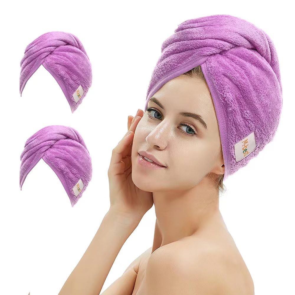 M-bestl front view shows two purple towels, compact and travel-ready