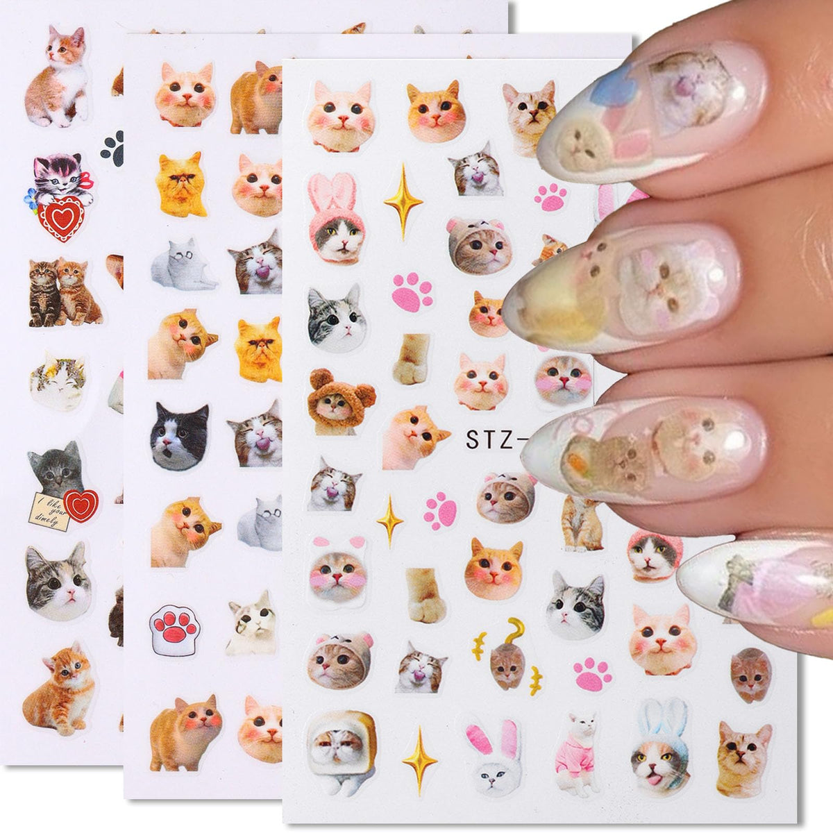 MABKJLF front packaging showing cute cat heart stickers, clear view for quick selection