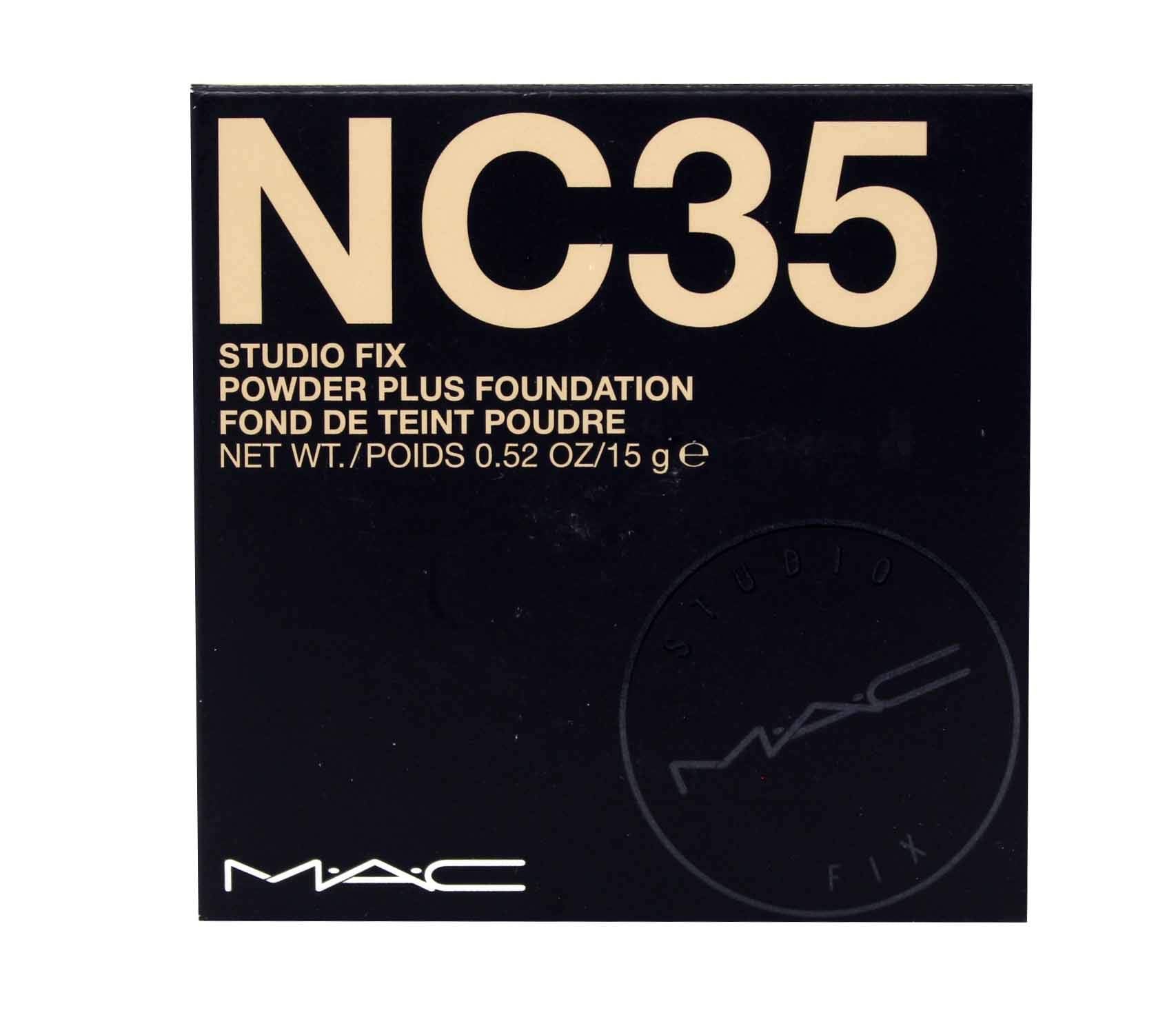 MAC Studio Fix compact front view showing casing and shade NC35 for precise application