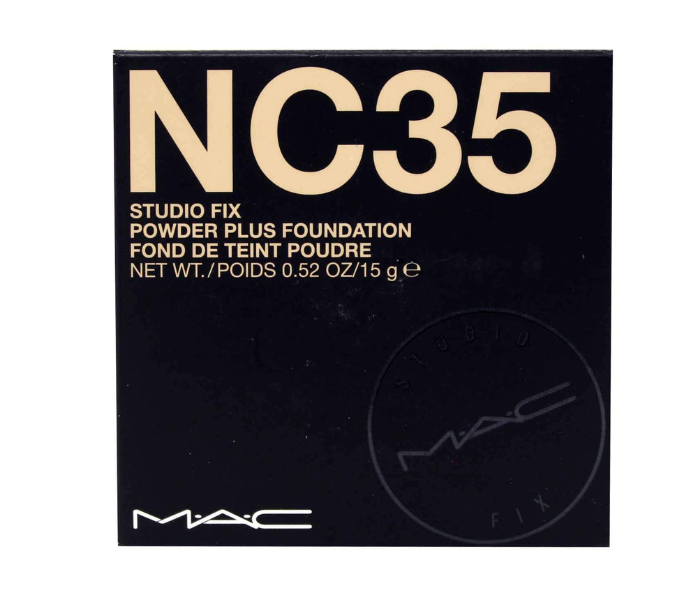 MAC Studio Fix compact front view showing casing and shade NC35 for precise application