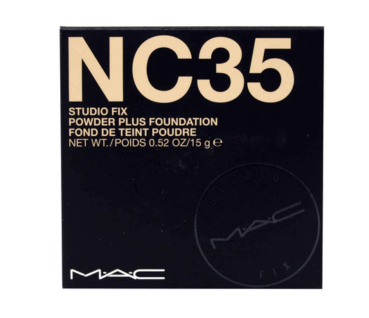 MAC Studio Fix compact front view showing casing and shade NC35 for precise application