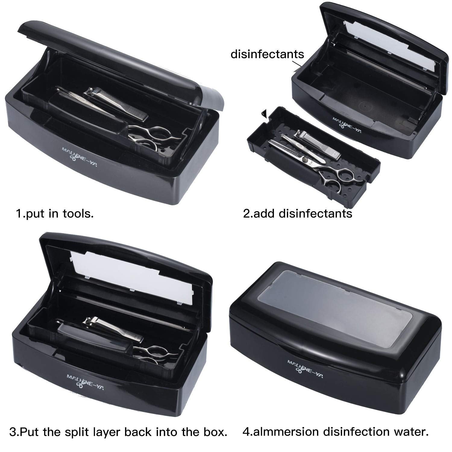 Machine-Ya closed lid on salon counter highlighting neat, splash-proof solution containment