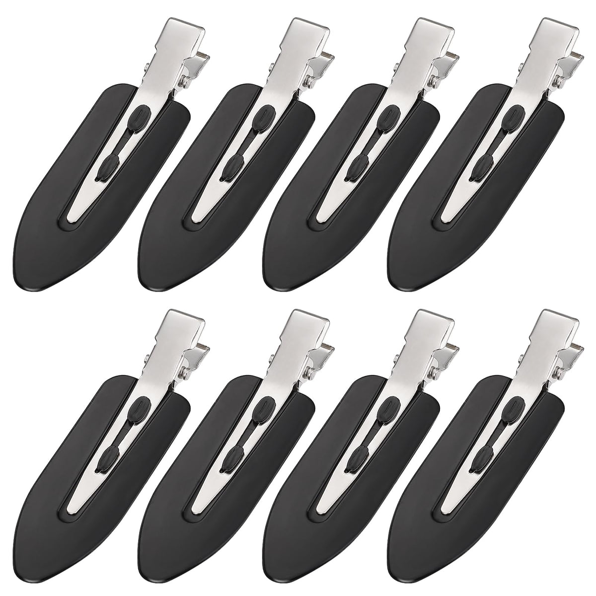 MADHOLLY front view of eight black no-bend hair clips showing compact design and set