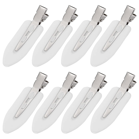 MADHOLLY front view of white duckbill clips showing clean design and grip