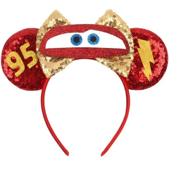 MADO headband front view showing red car ears and bright finish for playful style