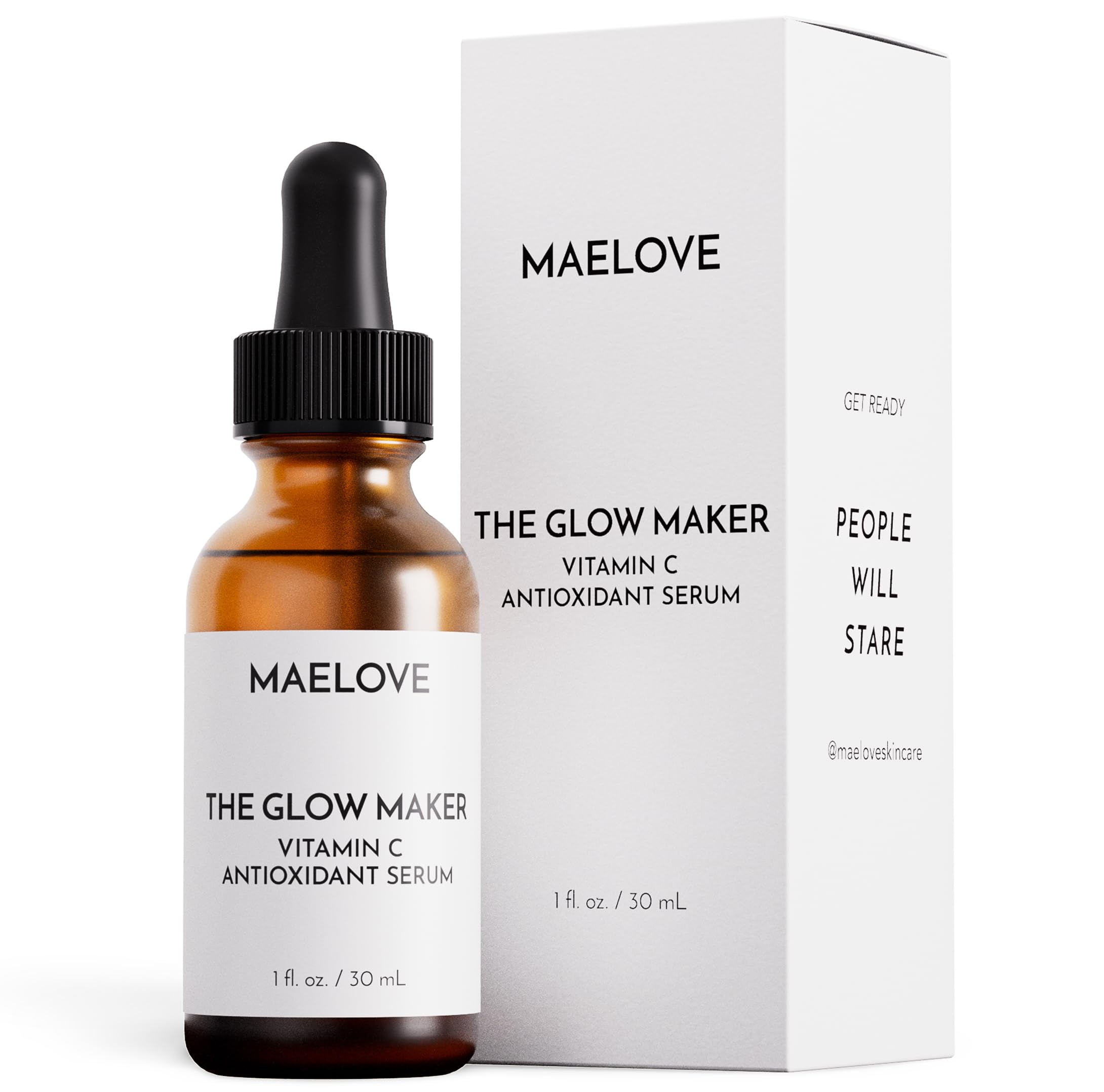MAELOVE front bottle showing label and brightening benefit