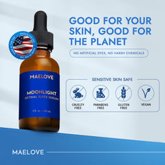 MAELOVE Moonlight clear label detail showing strength and vegan badge, assures transparency benefit
