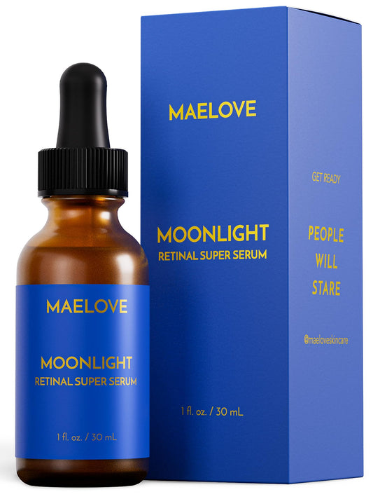 MAELOVE Moonlight front packaging showing bottle and box, communicates nightly renewal