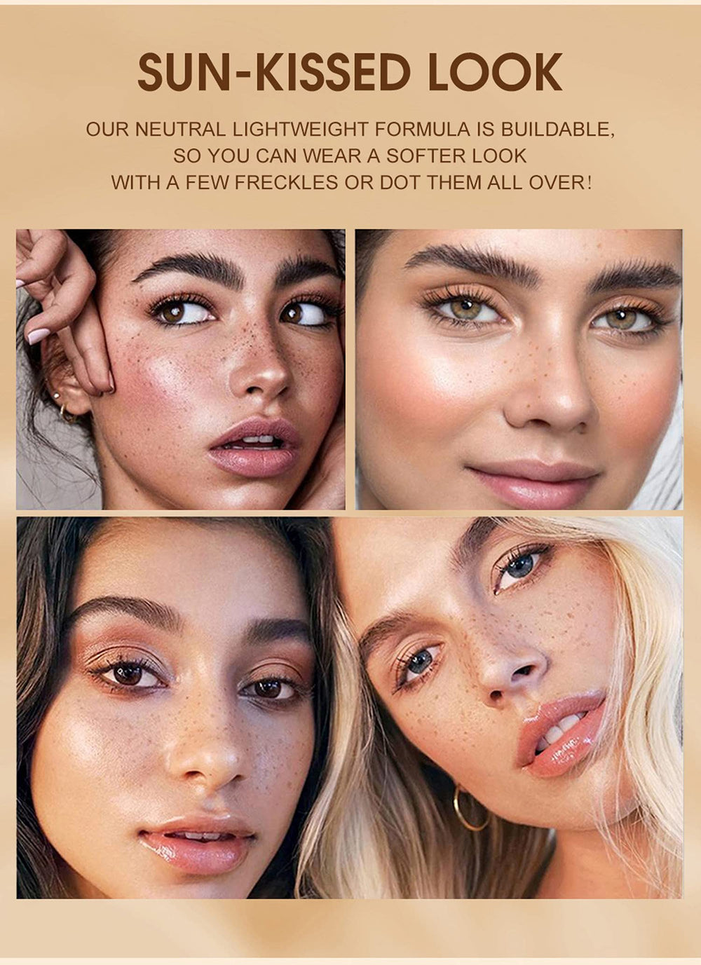MAEPEOR freckles pen lifestyle sunkissed look showing natural freckles complementing makeup