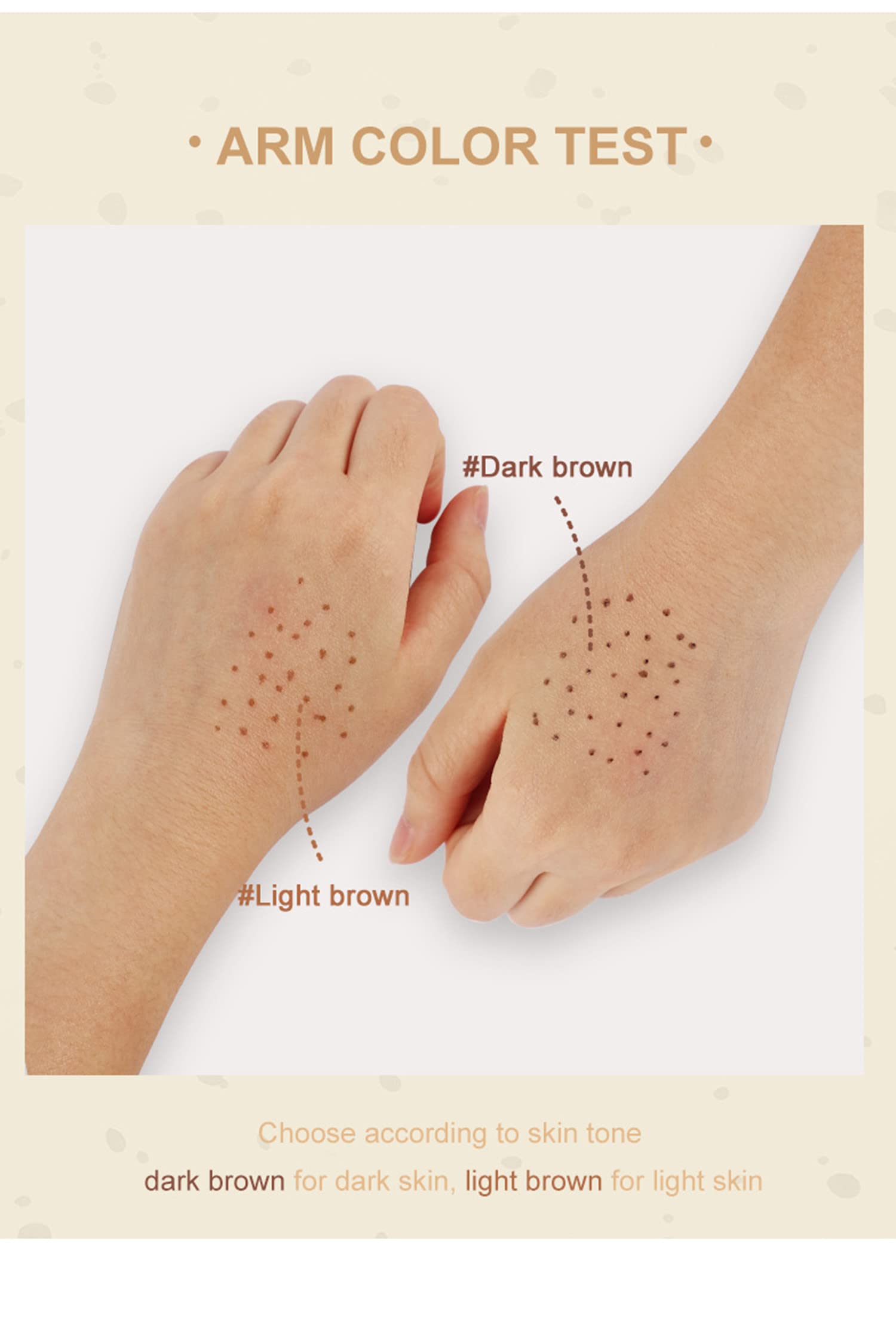 MAEPEOR freckles pen swatches on arm showing light brown shade and buildable coverage