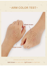 MAEPEOR freckles pen swatches on arm showing light brown shade and buildable coverage