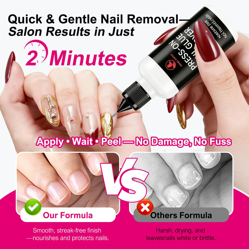 MAGIC ARMOR applying press-on nail with glue demonstrating quick strong hold benefit