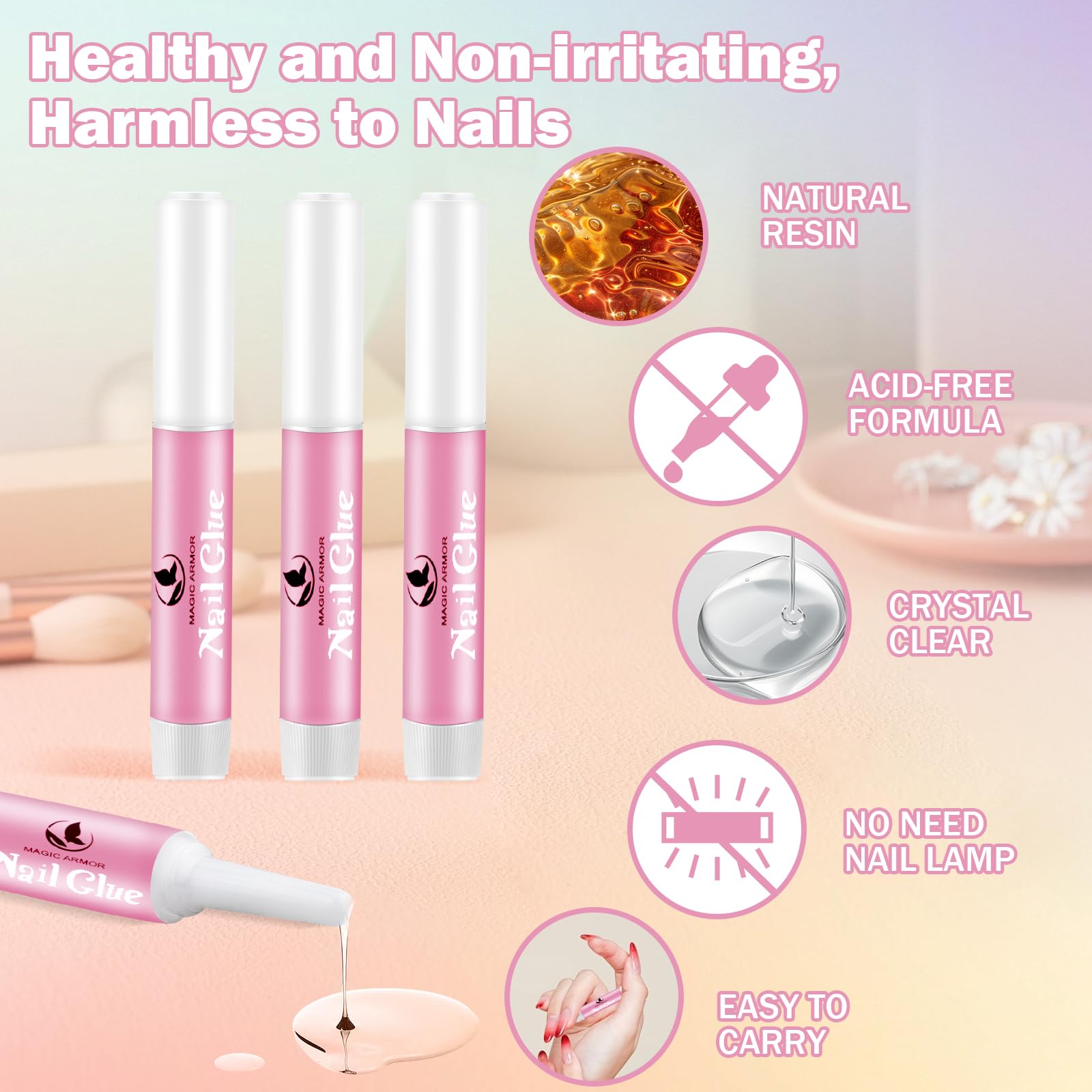 MAGIC ARMOR two nail files with scattered glue tubes for prep and repeated use