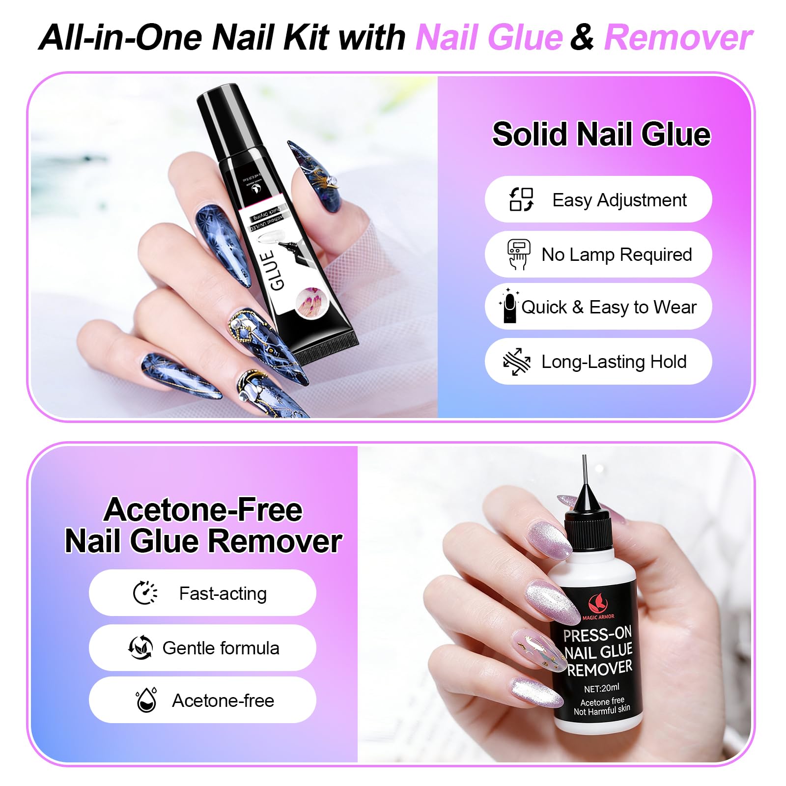 MAGIC ARMOR mini glue tube close-up illustrating portable design and precise control