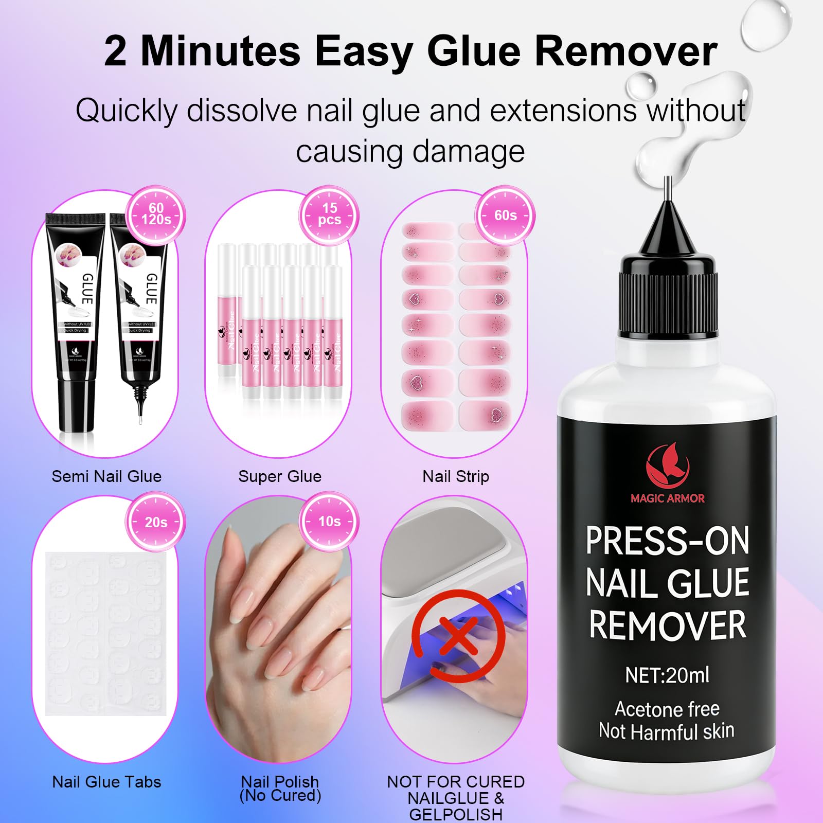 MAGIC ARMOR press-on nails being applied showing strong fast-dry bond advantage