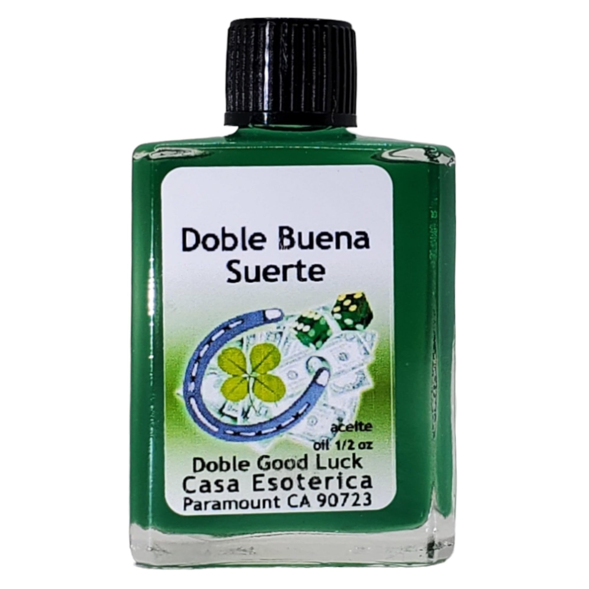 MAGICK SPACE Double Good Luck Oil bottle front view showing label and portable size benefit