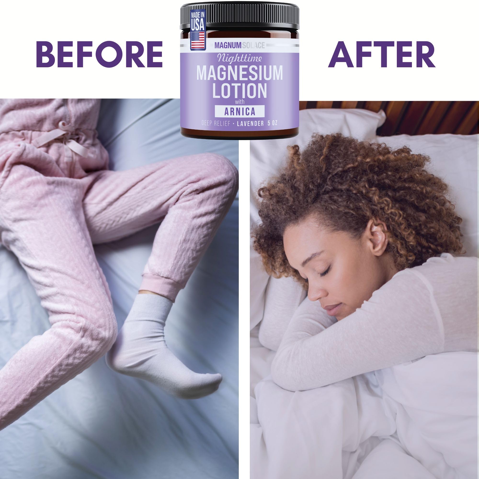 Magnum Solace applied to feet before bed suggesting a calming bedtime ritual