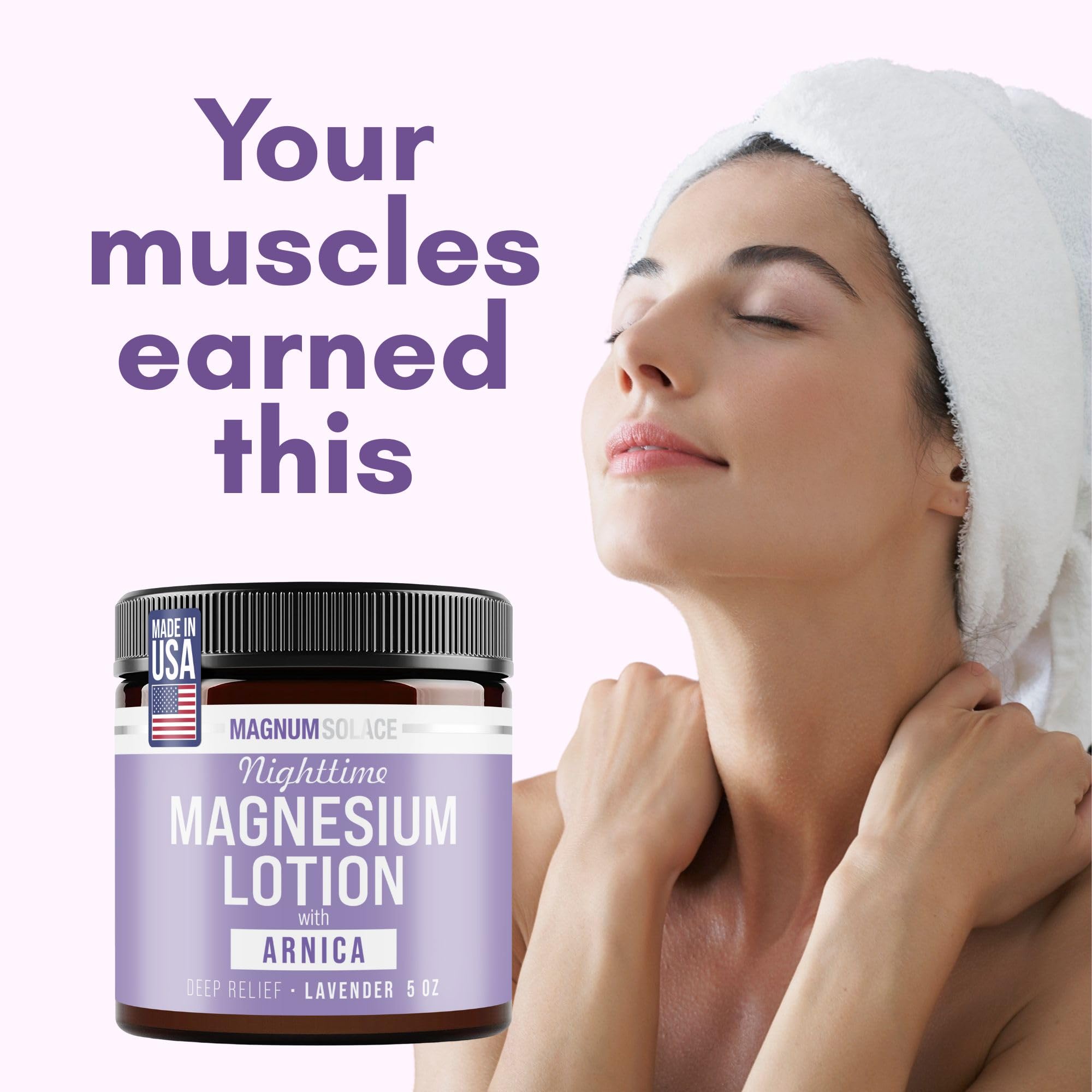 Magnum Solace pump dispensing lotion for easy, mess-free nightly application