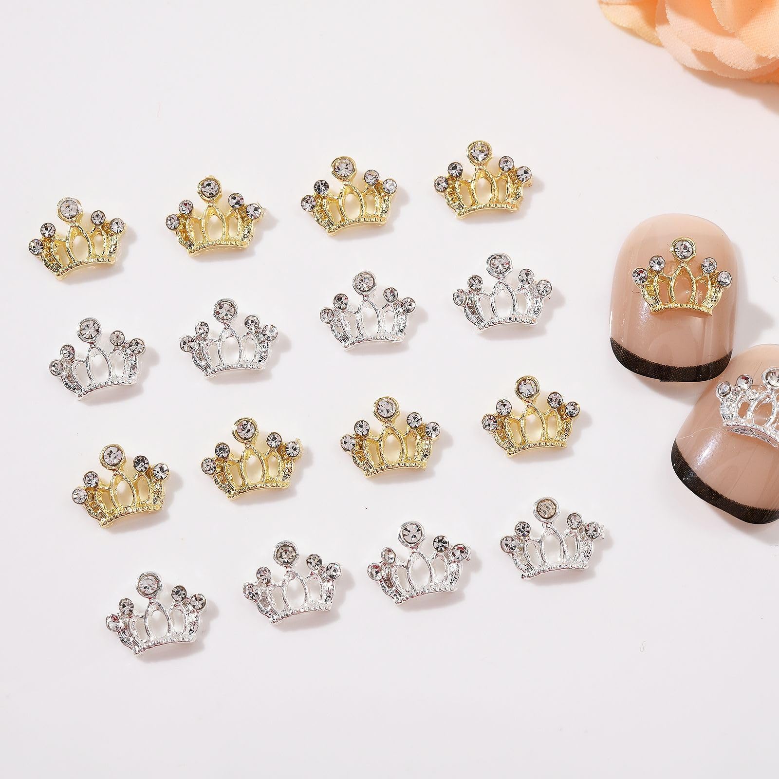 Maigitur crown charm applied to acrylic nail demonstrating elevated, sparkly accent