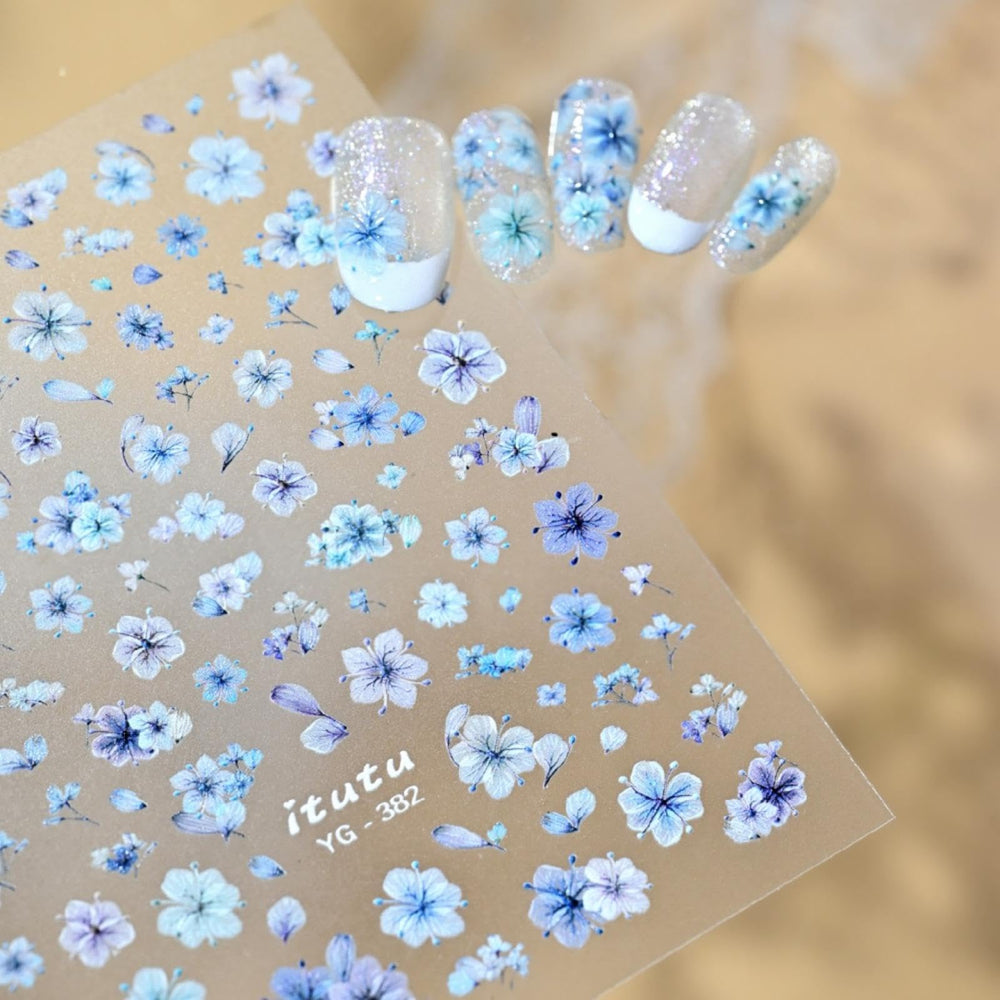 Maigitur front sheet blue floral showing full sticker variety and easy selection benefit