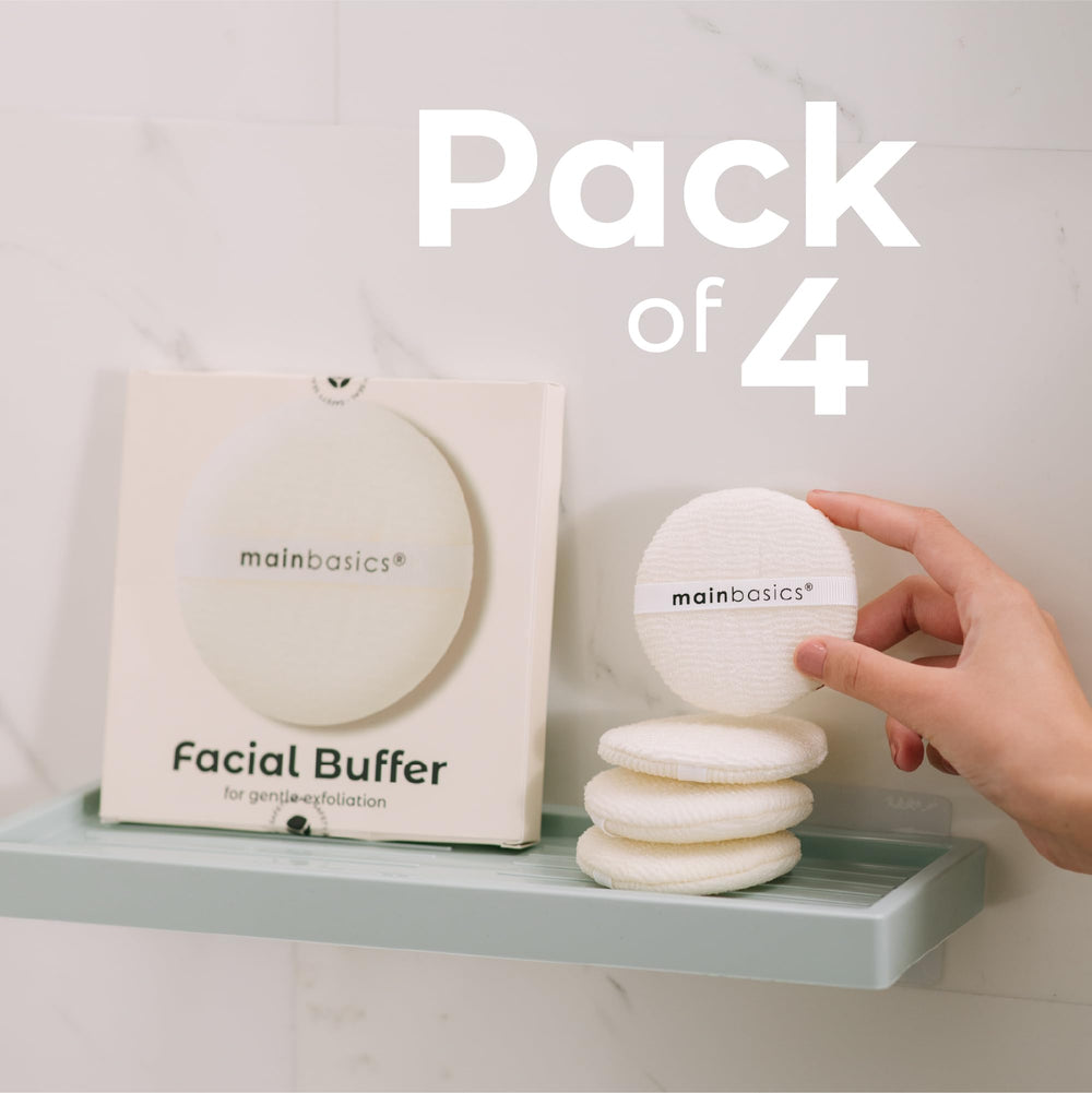 MainBasics face scrubber packed in a travel pouch for portability and on-the-go care