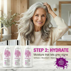 Maison 276 product applied to silver hair in shower improving clarity