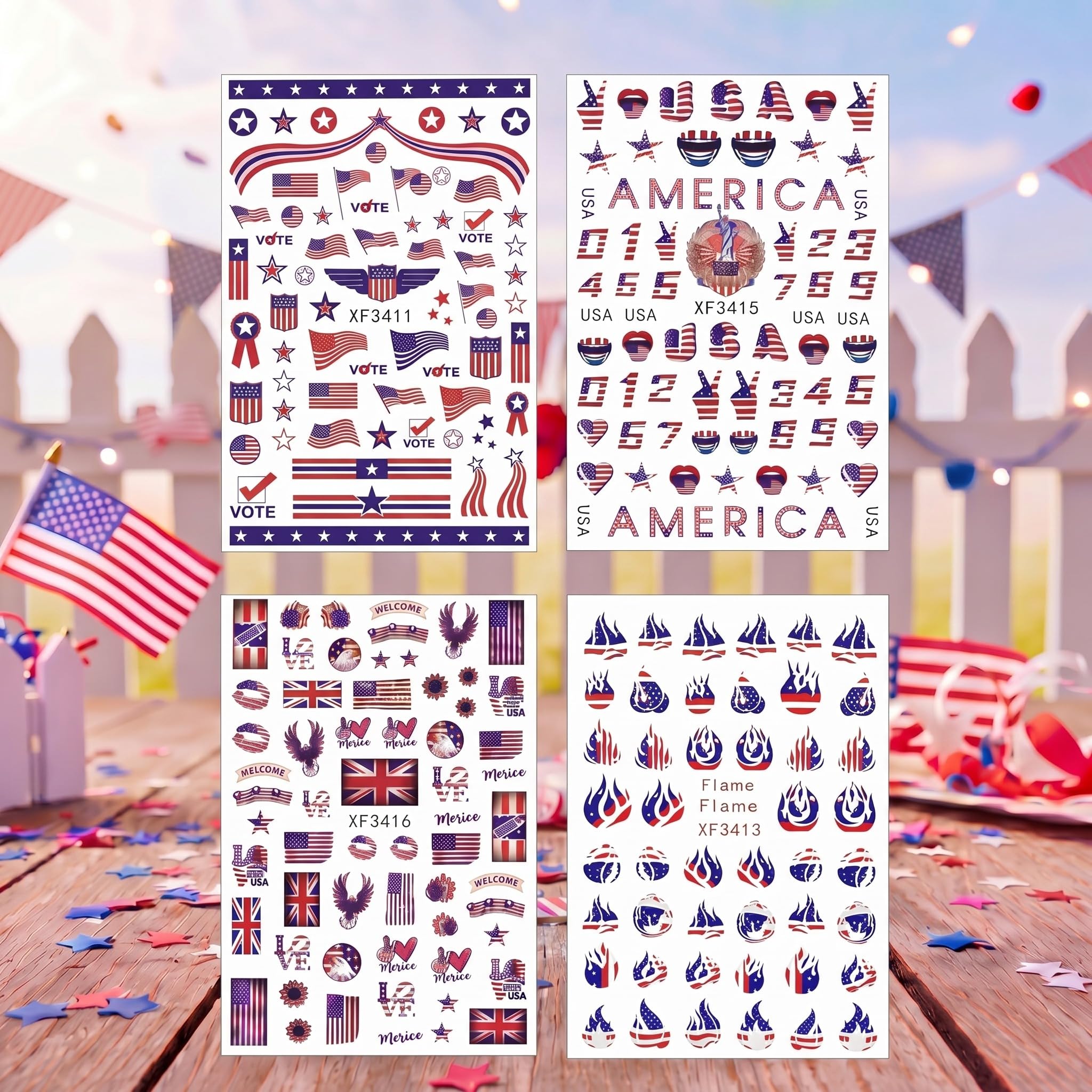 Maitys close-up of flag and star decals showing crisp print and color accuracy