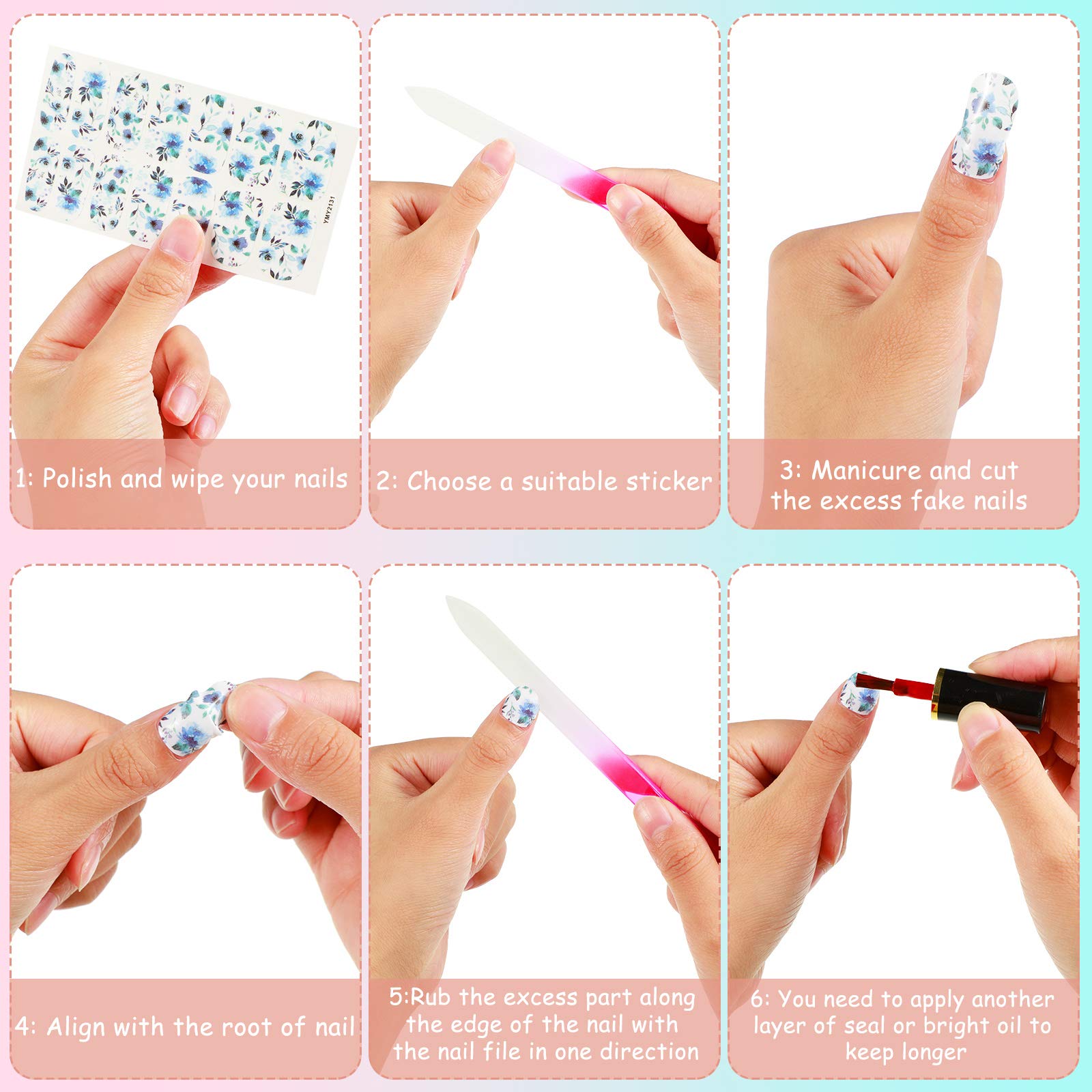 Maitys finished manicure with bright floral full-wraps showcasing instant style