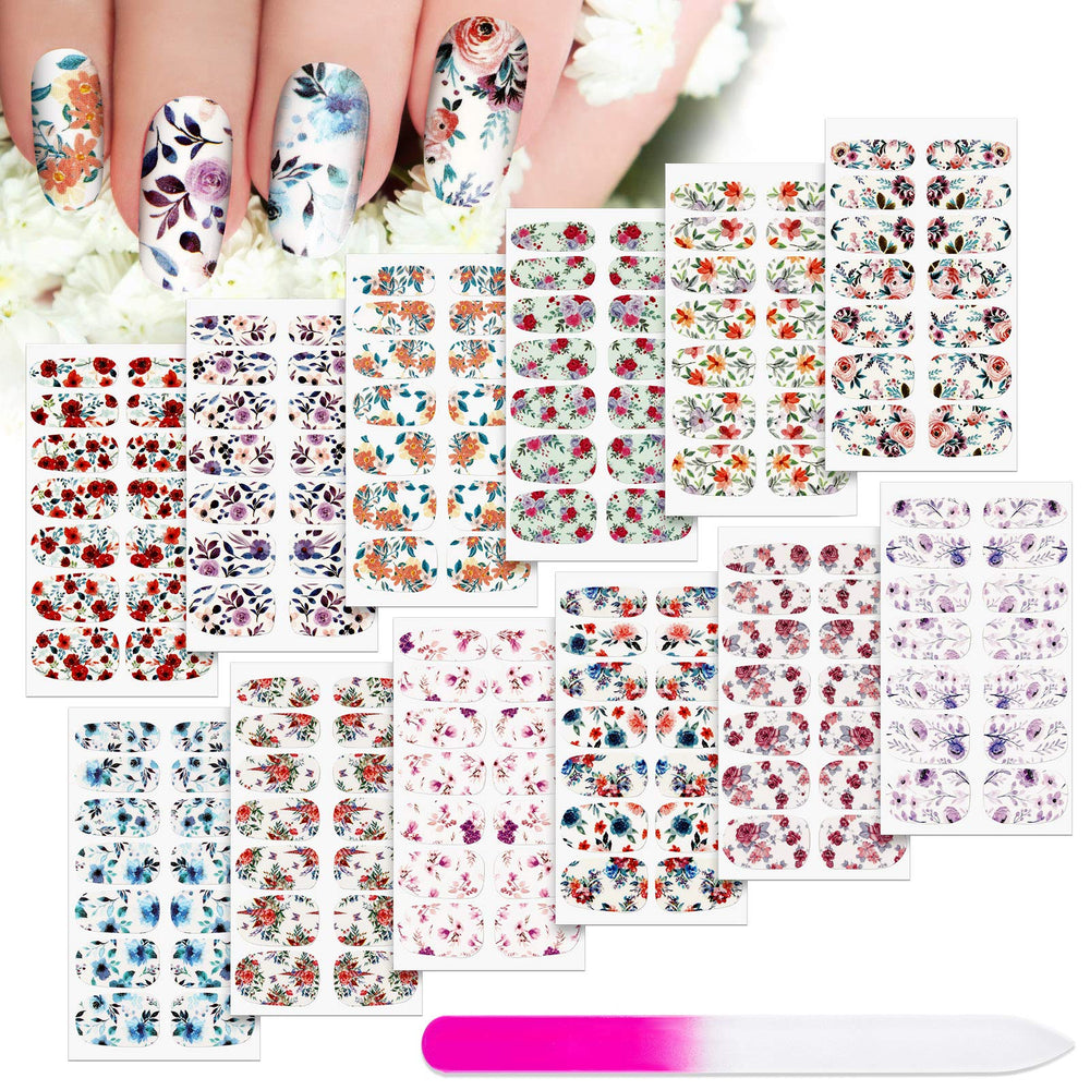 Maitys front packaging showing 12 floral sticker sheets and included file for convenience