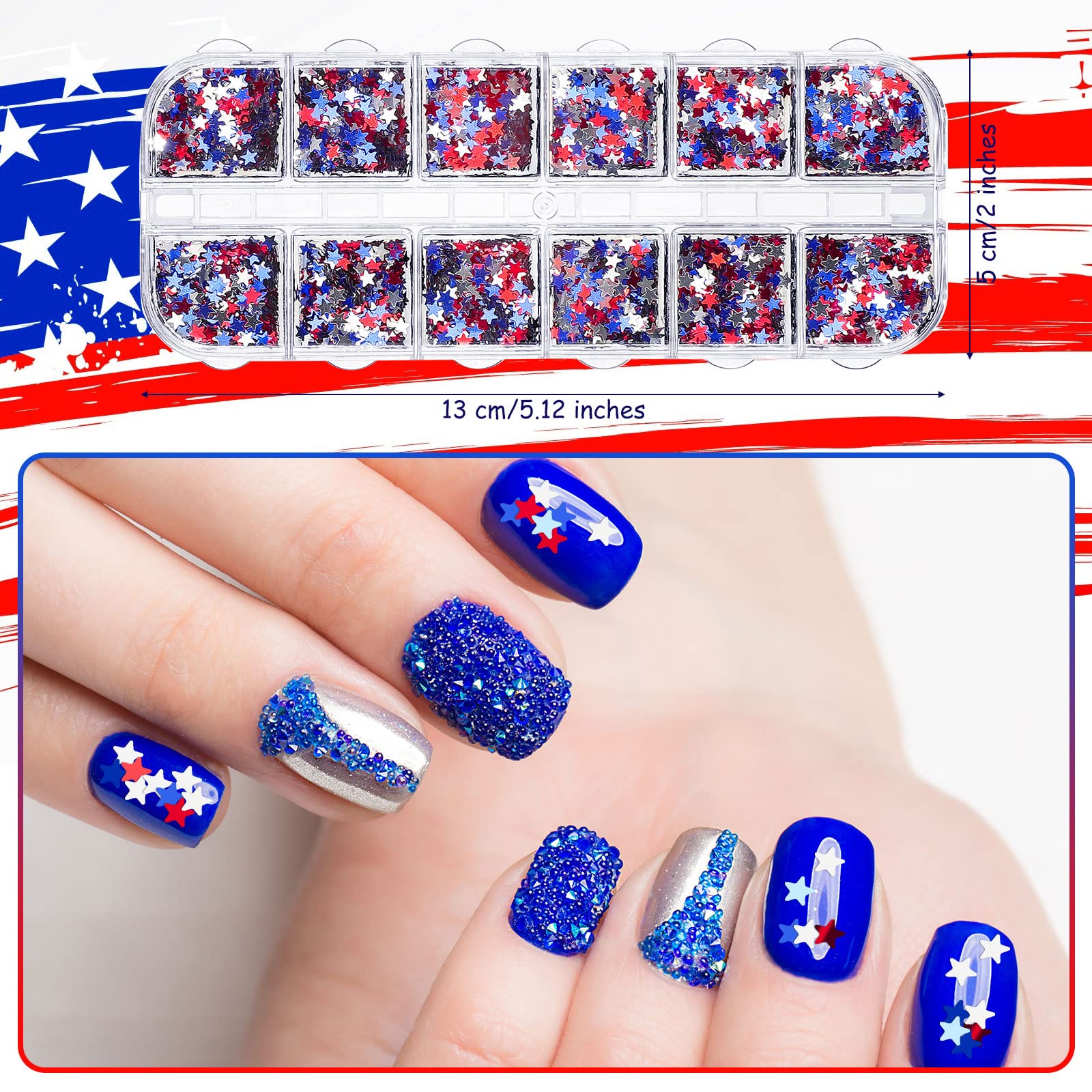 Maitys 12-grid glitter star container showing sparkle accents for nails