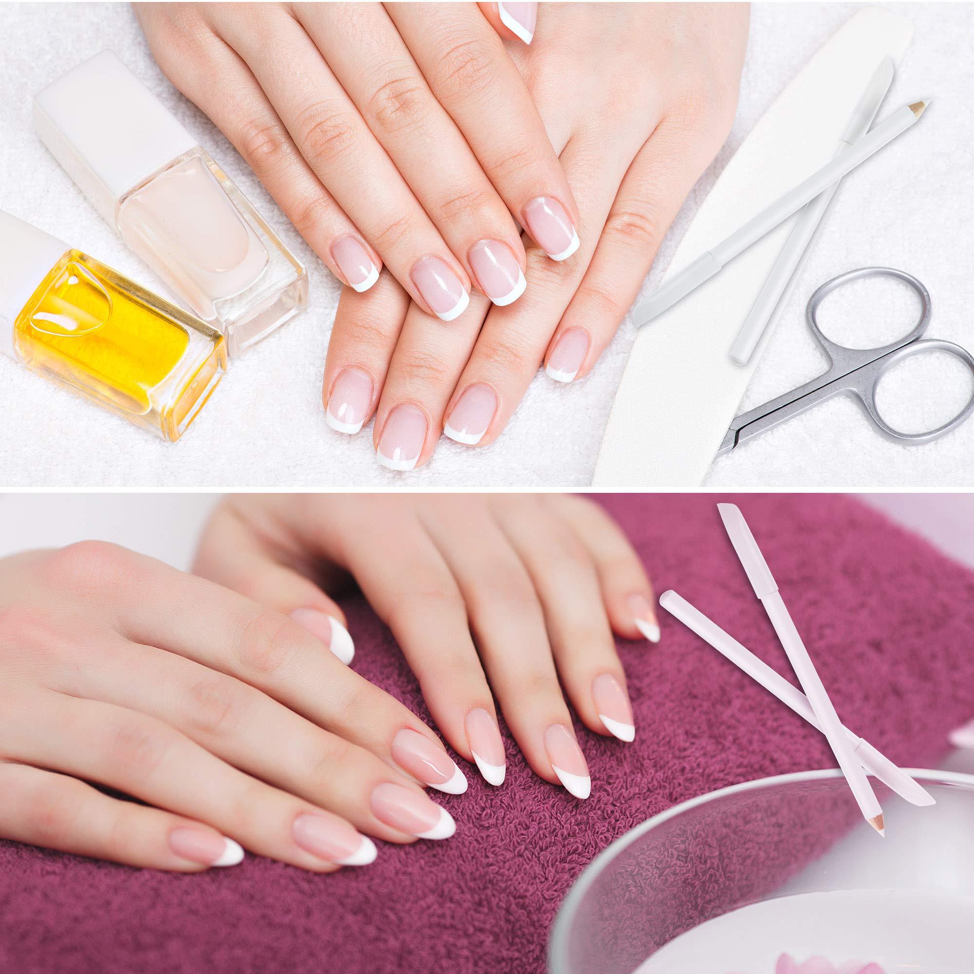 Maitys hand with finished French tips demonstrating neat, professional look