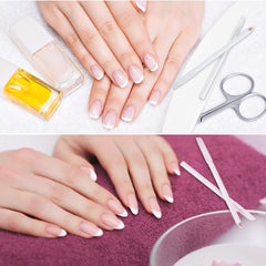 Maitys hand with finished French tips demonstrating neat, professional look