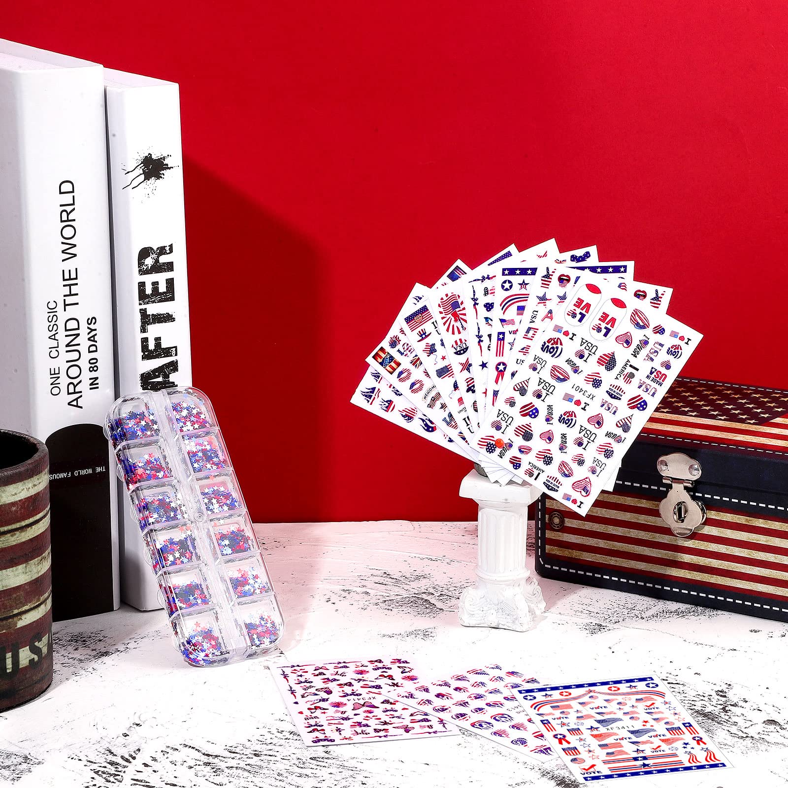Maitys nail stickers used in a party setting adding cohesive patriotic decoration