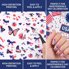 Maitys manicure on hand outdoors showing festive patriotic nails for celebrations