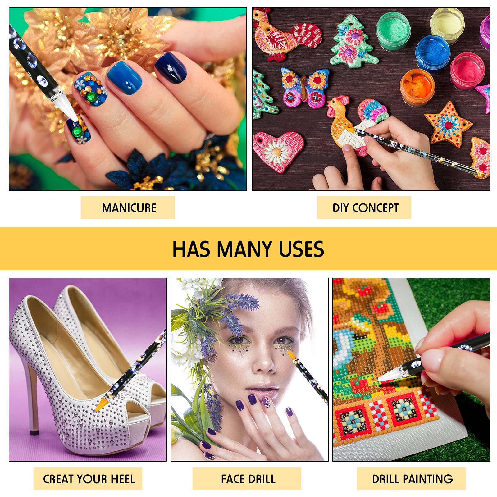 Maitys pen in hand placing rhinestone on nail for faster manicure benefit
