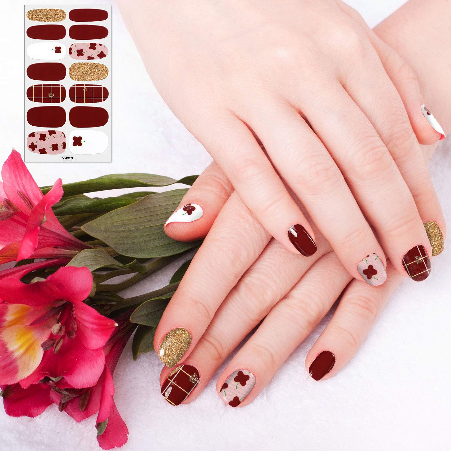Maitys scale comparison with hand to show sticker sizes fitting most nails
