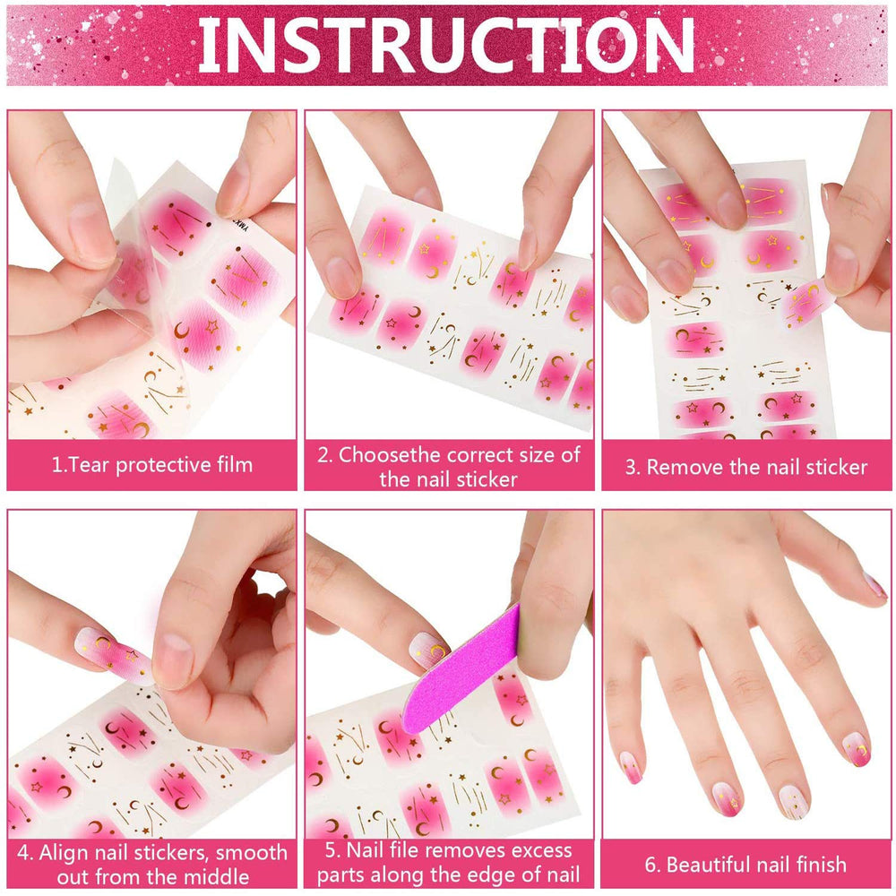 Maitys stickers applied on natural nail demonstrating neat full coverage