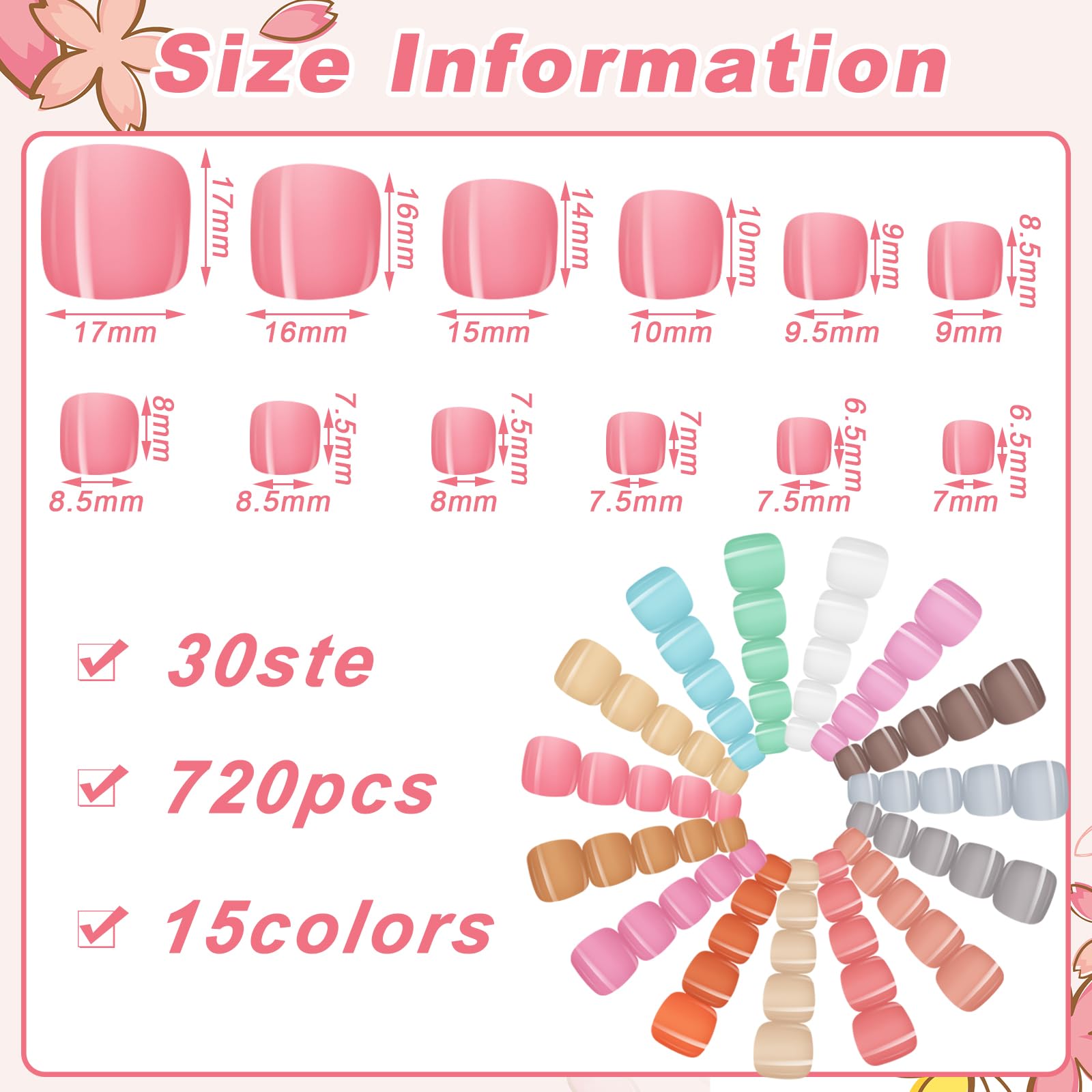 Maitys toe nail size layout with multiple sizes for a precise fit benefit