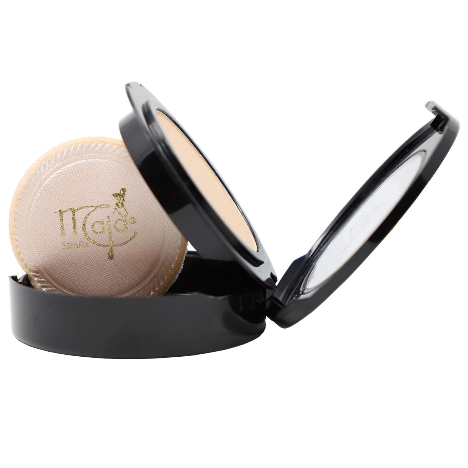 Maja compact in use for touchups with mirror, quick matte benefit