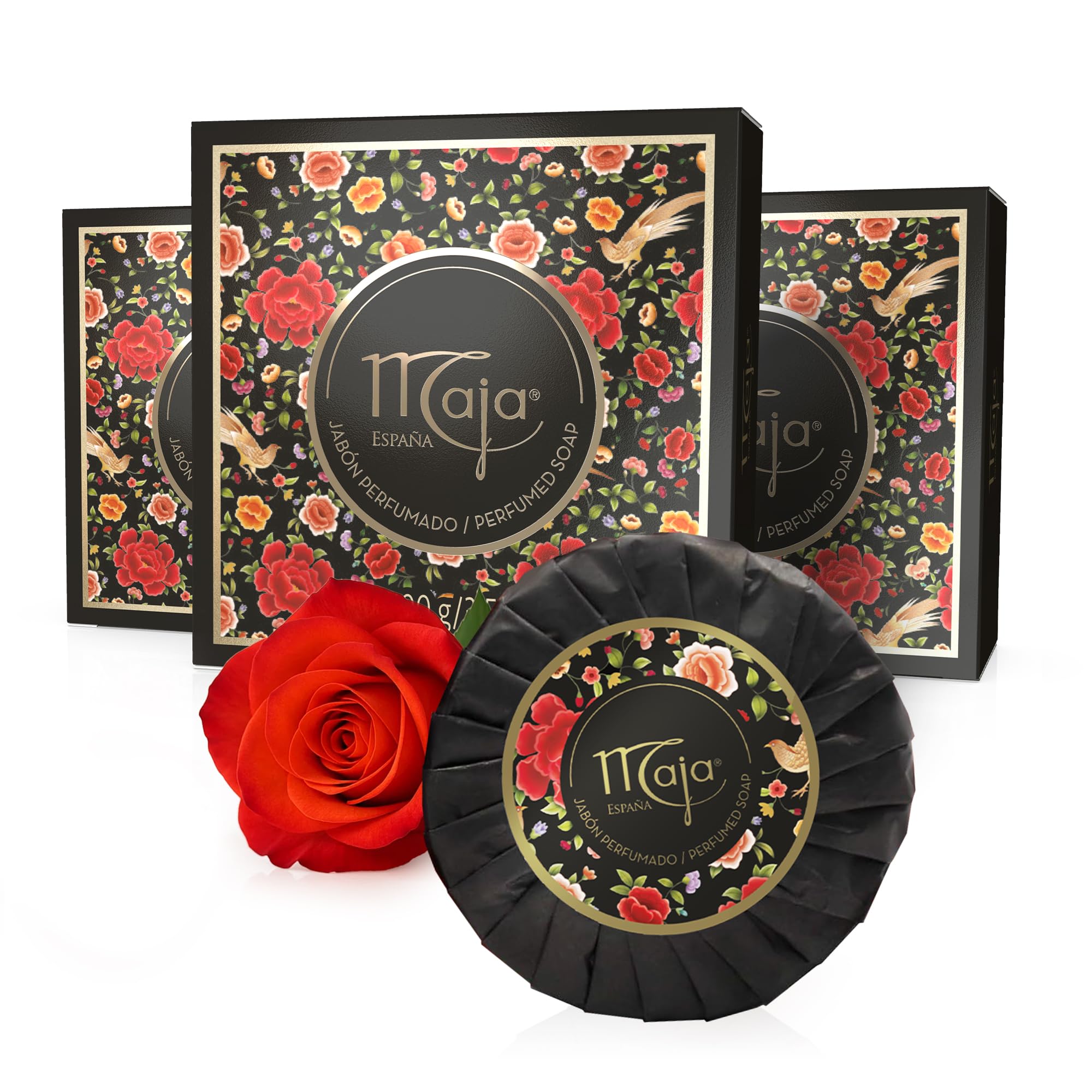 Maja front packaging showing vintage gold and black wrap and elegant presentation