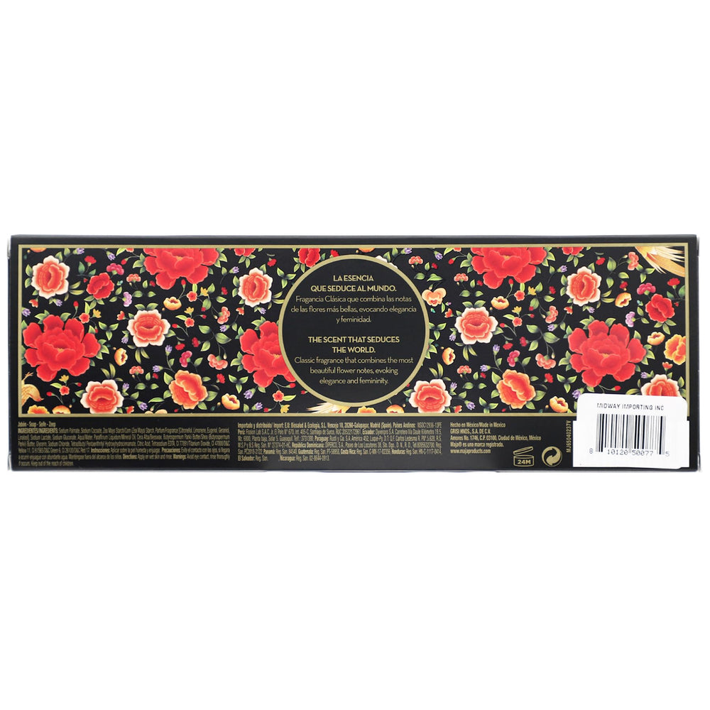 Maja soap beside ruler for scale showing 140g size and lasting use benefit